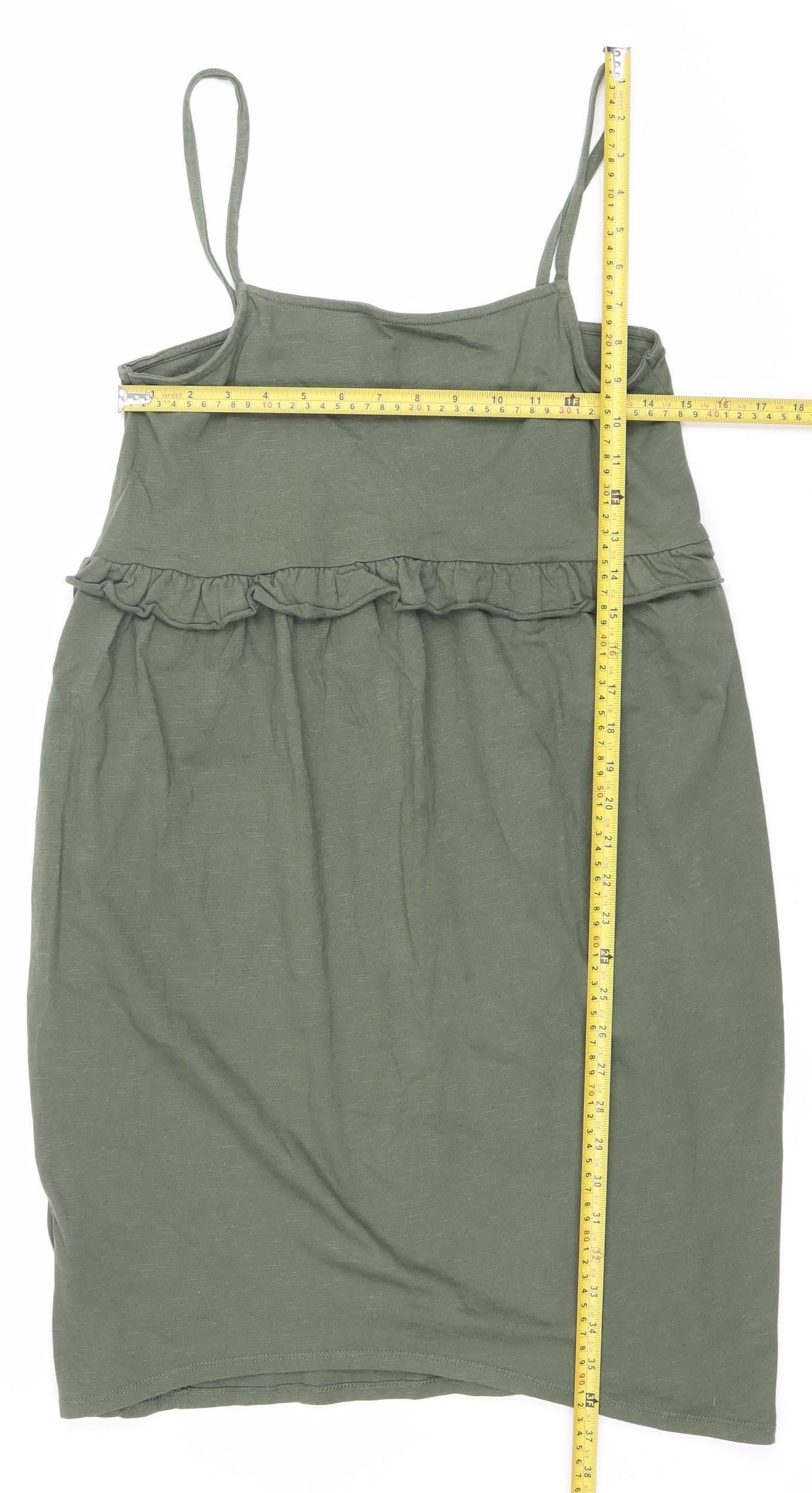 ASOS Women’s Green Cotton Mini Slip Dress Size 10 Ruffle Strappy