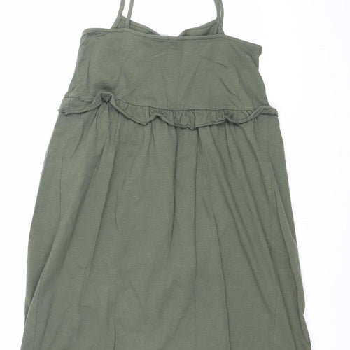 ASOS Women’s Green Cotton Mini Slip Dress Size 10 Ruffle Strappy