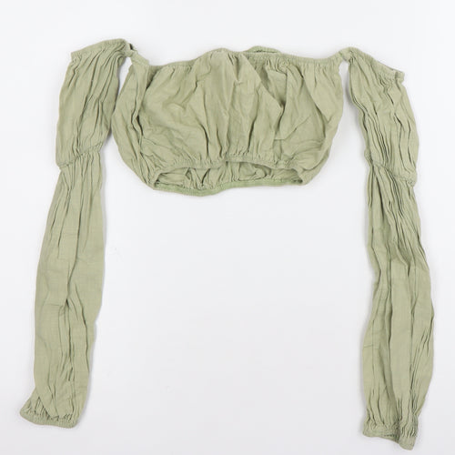 PrettyLittleThing Women’s Green Cotton Cropped Blouse UK 10