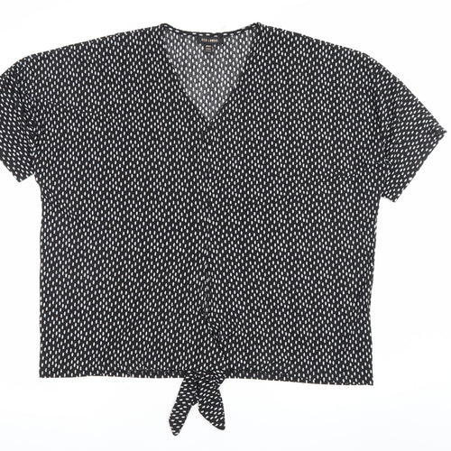 QED London Womens Black Polka Dot V-Neck Blouse M/L