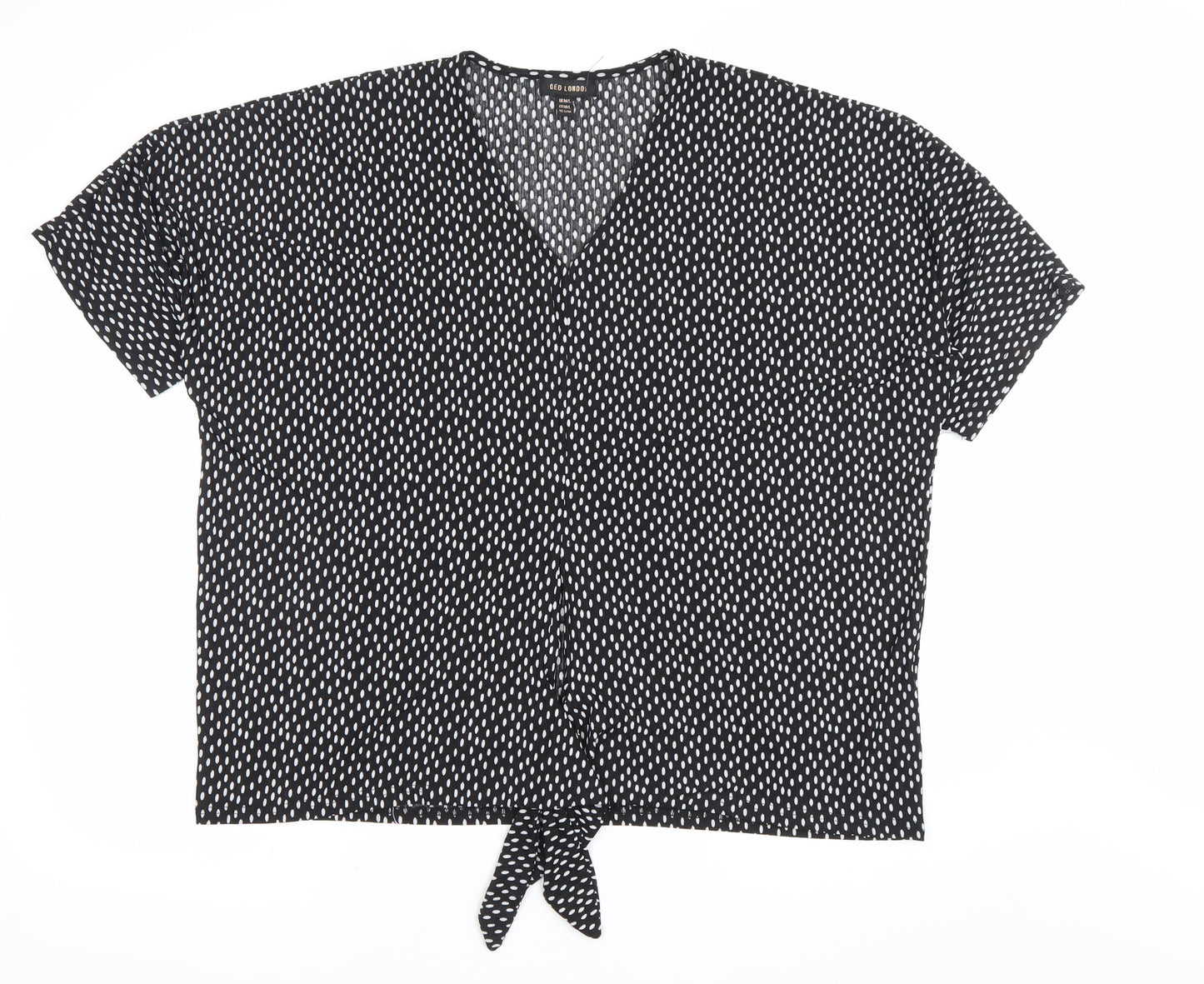 QED London Womens Black Polka Dot V-Neck Blouse M/L