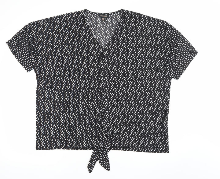 QED London Womens Black Polka Dot V-Neck Blouse M/L