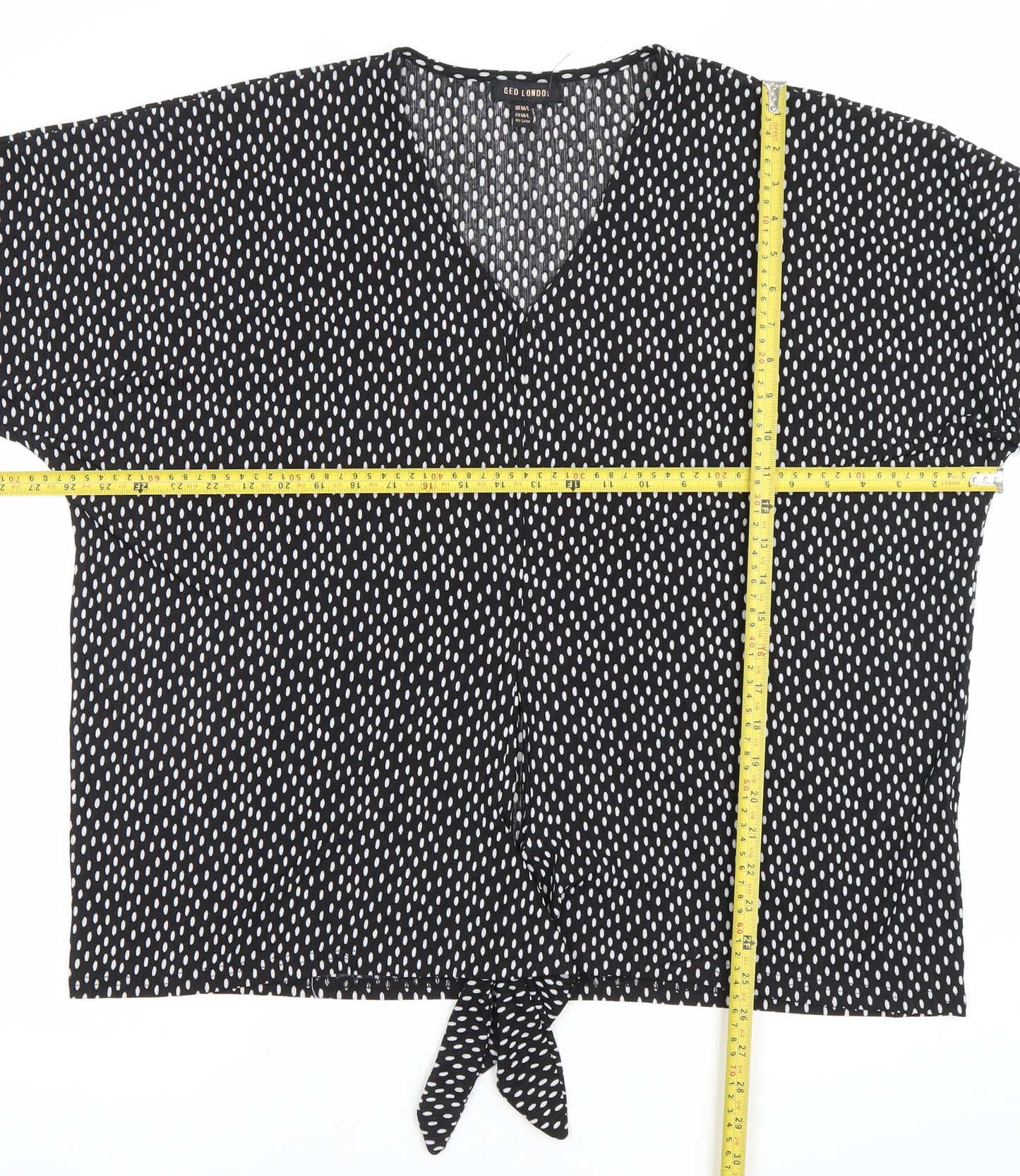 QED London Womens Black Polka Dot V-Neck Blouse M/L