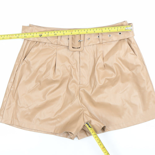PrettyLittleThing Women’s Beige Faux Leather Paperbag Shorts UK 10