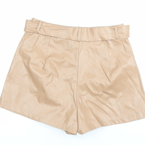 PrettyLittleThing Women’s Beige Faux Leather Paperbag Shorts UK 10