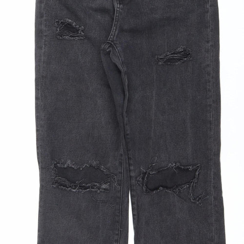 Primark Women Black Distressed Straight Jeans Size 10 Regular