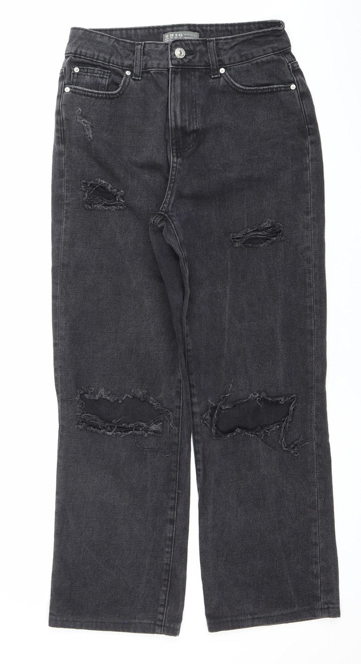 Primark Women Black Distressed Straight Jeans Size 10 Regular