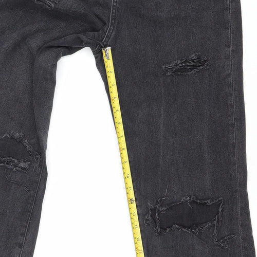 Primark Women Black Distressed Straight Jeans Size 10 Regular