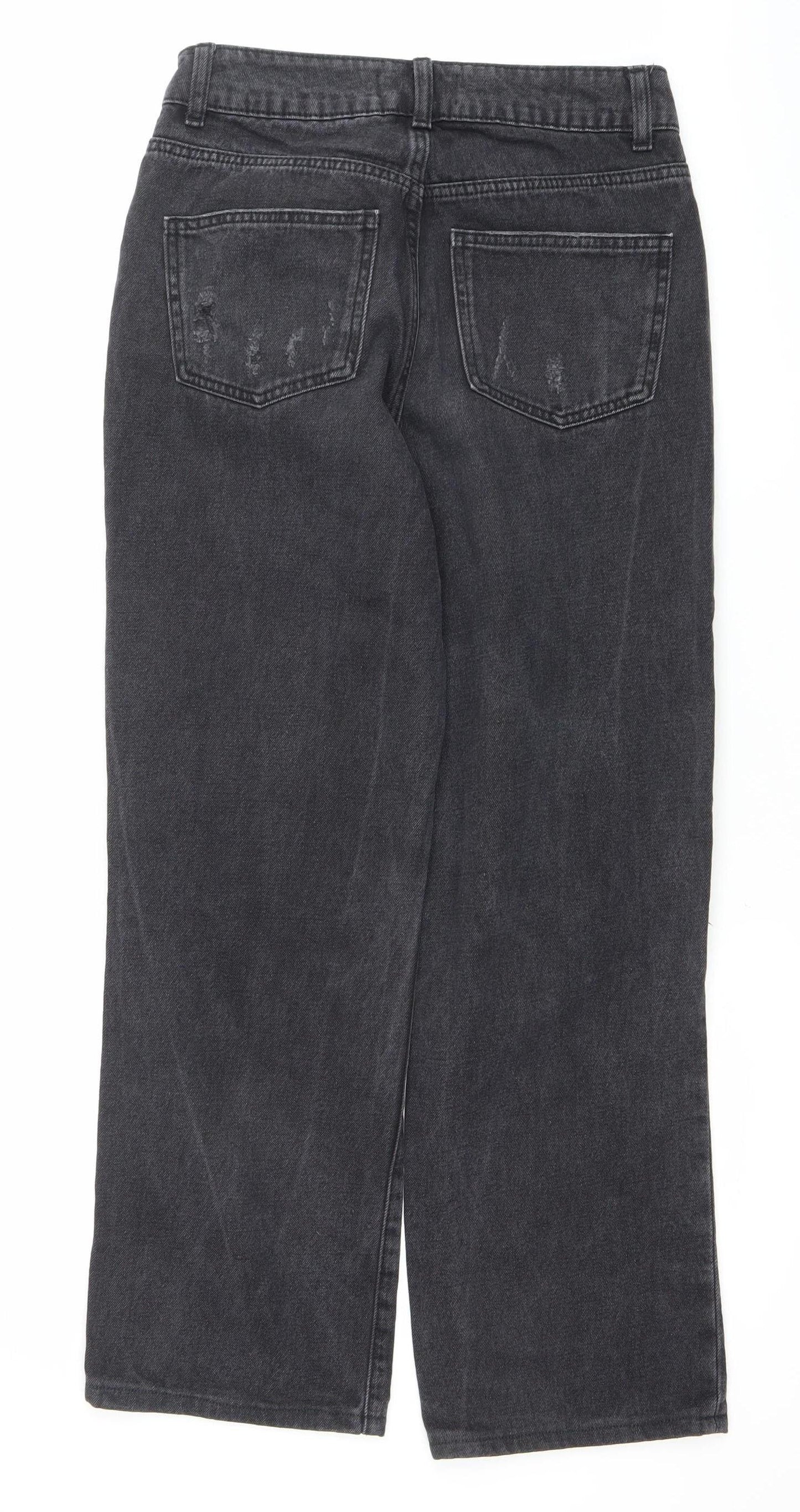 Primark Women Black Distressed Straight Jeans Size 10 Regular