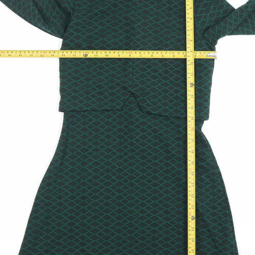 Topshop Women’s Green Geometric A-Line Zip Dress Size 6