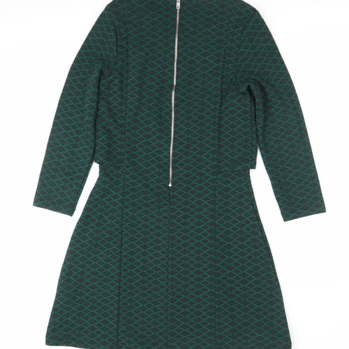 Topshop Women’s Green Geometric A-Line Zip Dress Size 6