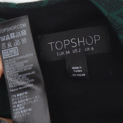 Topshop Women’s Green Geometric A-Line Zip Dress Size 6