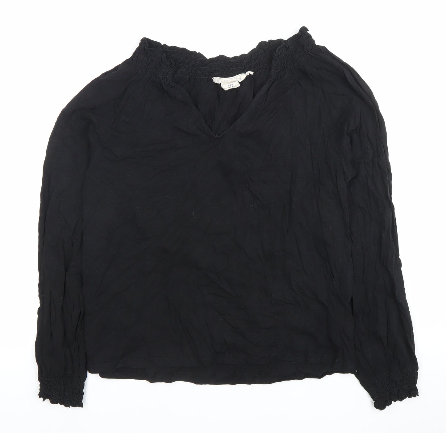 H&M Women’s Black 100% Cotton V-Neck Long Sleeve Blouse Size 12