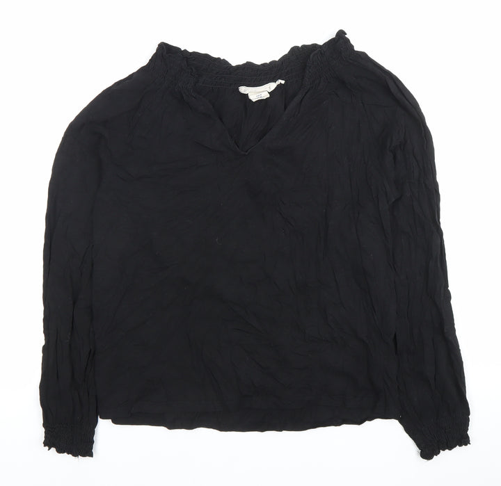 H&M Women’s Black 100% Cotton V-Neck Long Sleeve Blouse Size 12