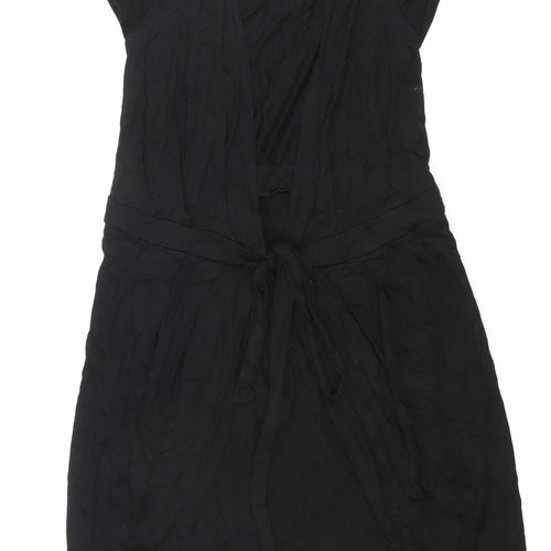 Banana Republic Womens Black Wrap Dress S Short Sleeve V-Neck