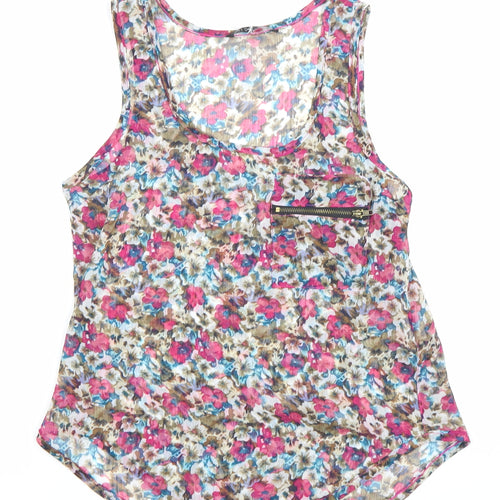 Miso Women’s Multicoloured Floral Tank Top Size 6 Zip Accent