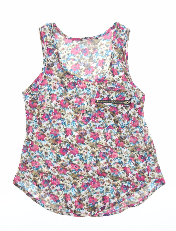 Miso Women’s Multicoloured Floral Tank Top Size 6 Zip Accent