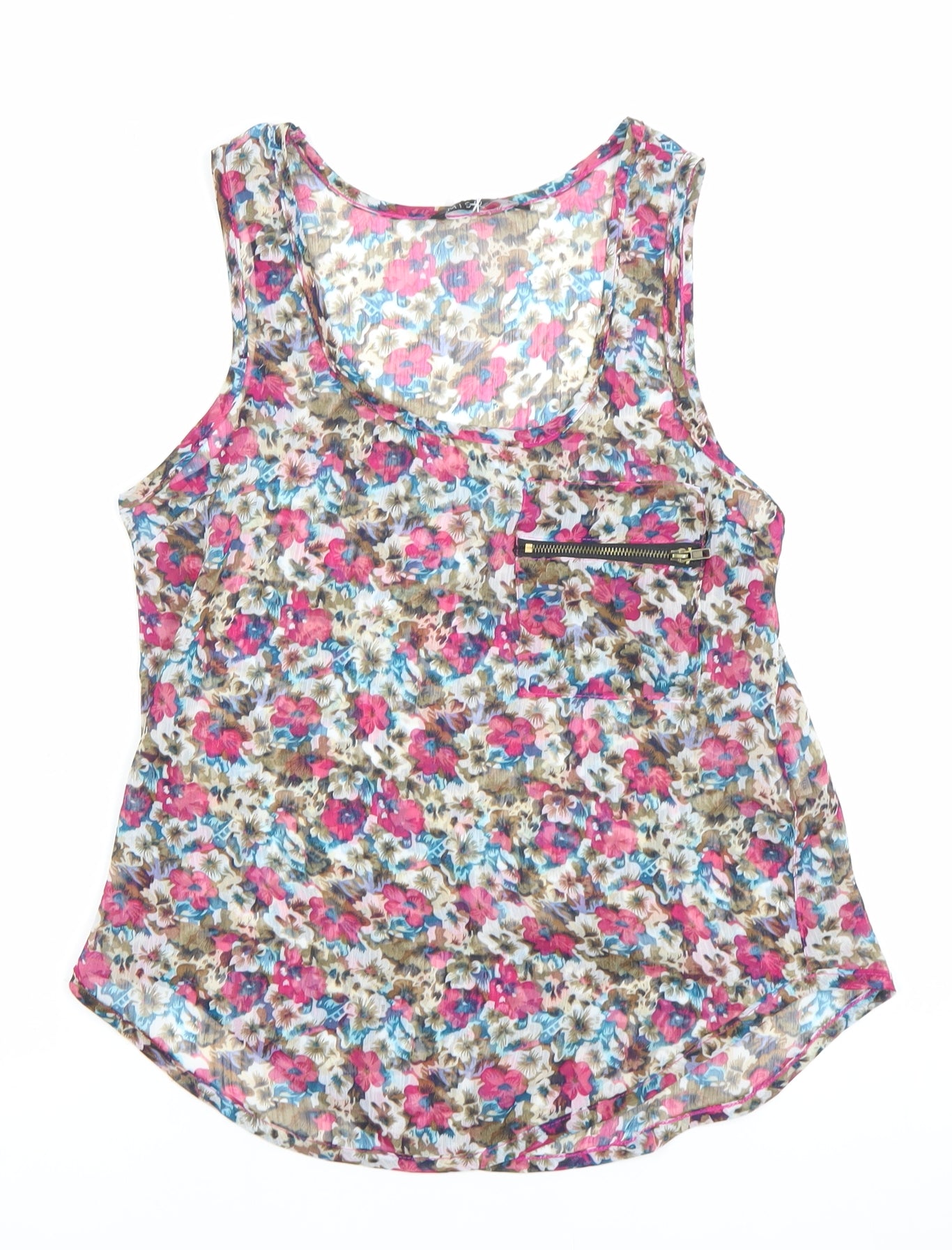 Miso Women’s Multicoloured Floral Tank Top Size 6 Zip Accent