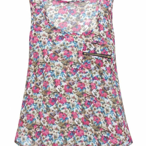 Miso Women’s Multicoloured Floral Tank Top Size 6 Zip Accent