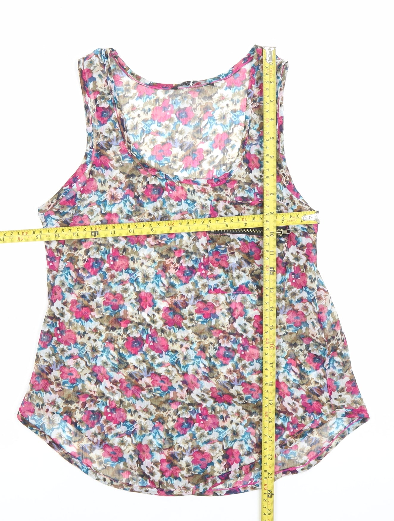 Miso Women’s Multicoloured Floral Tank Top Size 6 Zip Accent