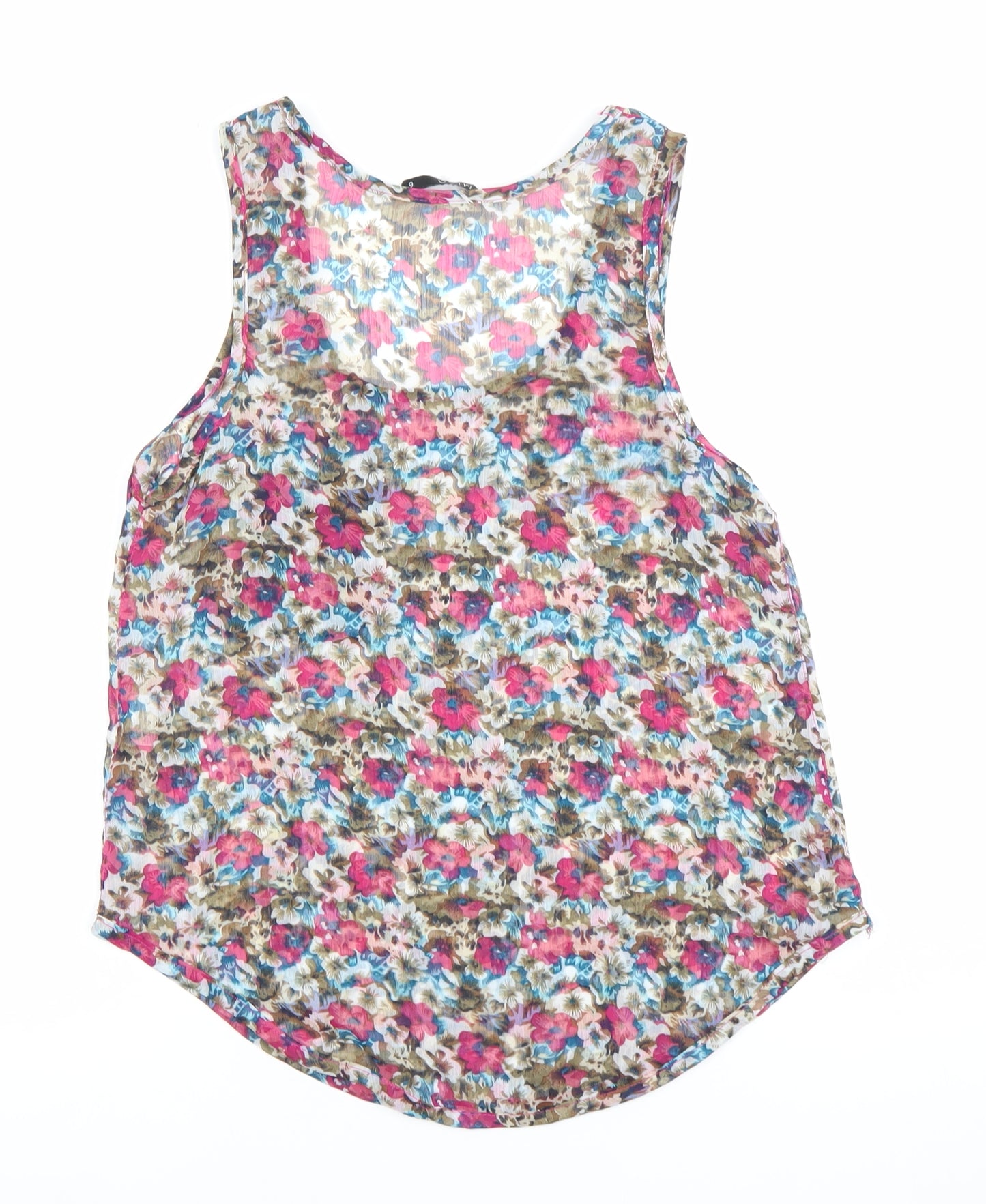 Miso Women’s Multicoloured Floral Tank Top Size 6 Zip Accent