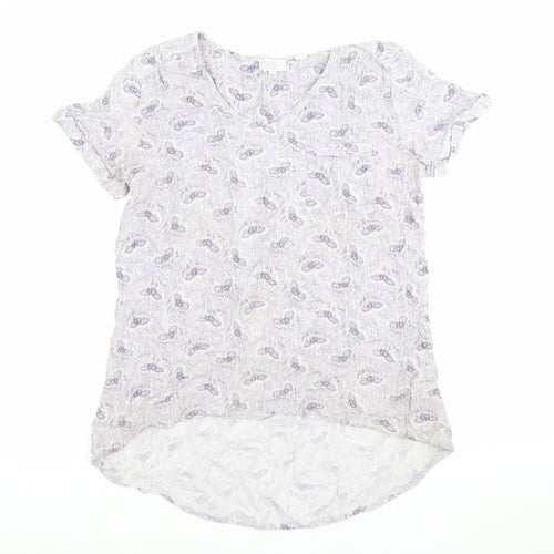 Fat Face Womens Purple Floral Blouse UK 10 V-Neck Tunic Top