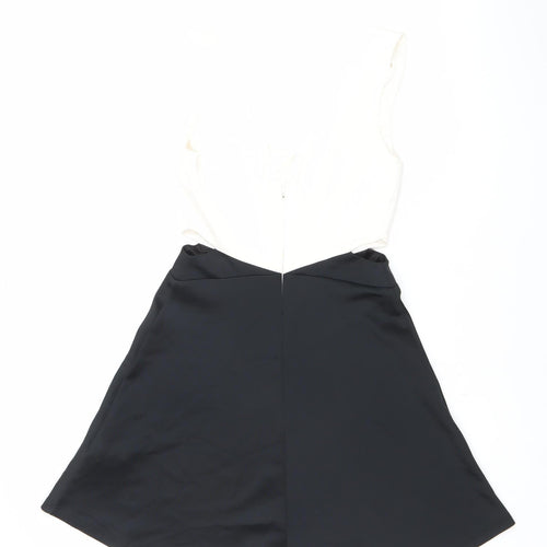 Bershka Women’s Black White A-Line Colourblock Dress Size 8 V-Neck