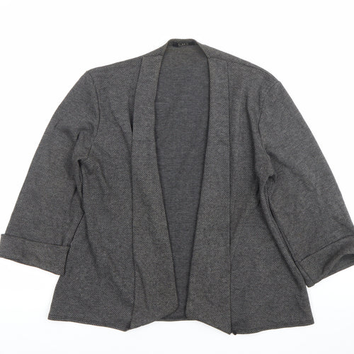 C.M.D Womens Grey Herringbone Cardigan M 3/4 Sleeve Open Knit