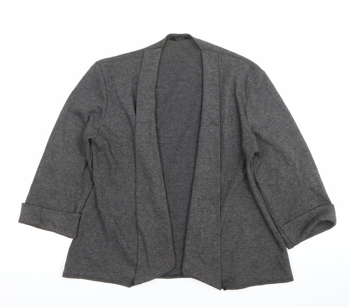 C.M.D Womens Grey Herringbone Cardigan M 3/4 Sleeve Open Knit