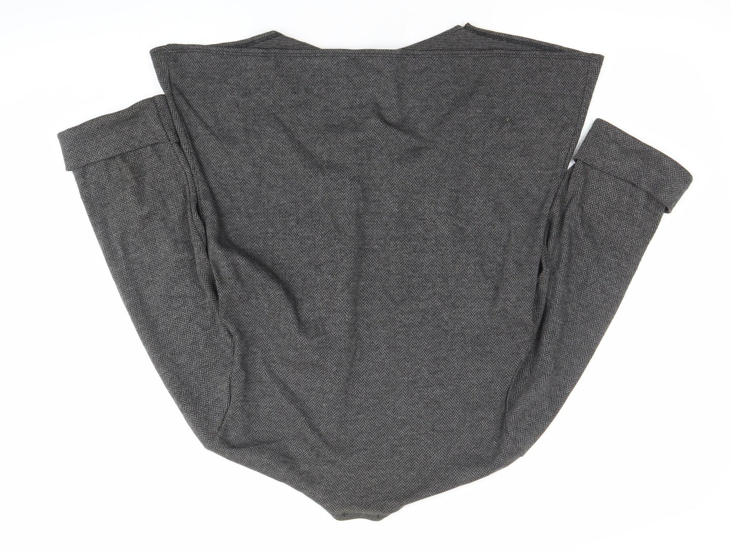 C.M.D Womens Grey Herringbone Cardigan M 3/4 Sleeve Open Knit