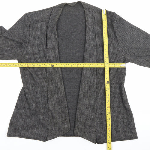 C.M.D Womens Grey Herringbone Cardigan M 3/4 Sleeve Open Knit