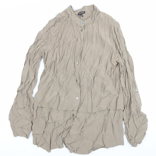 Warehouse Women’s Beige Button-Up Viscose Shirt UK 12 Long Sleeve