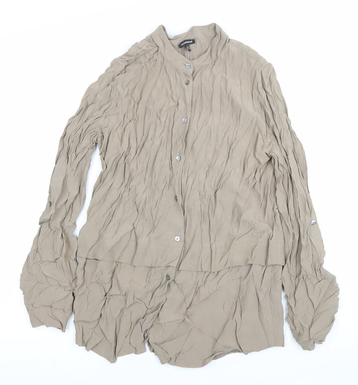 Warehouse Women’s Beige Button-Up Viscose Shirt UK 12 Long Sleeve