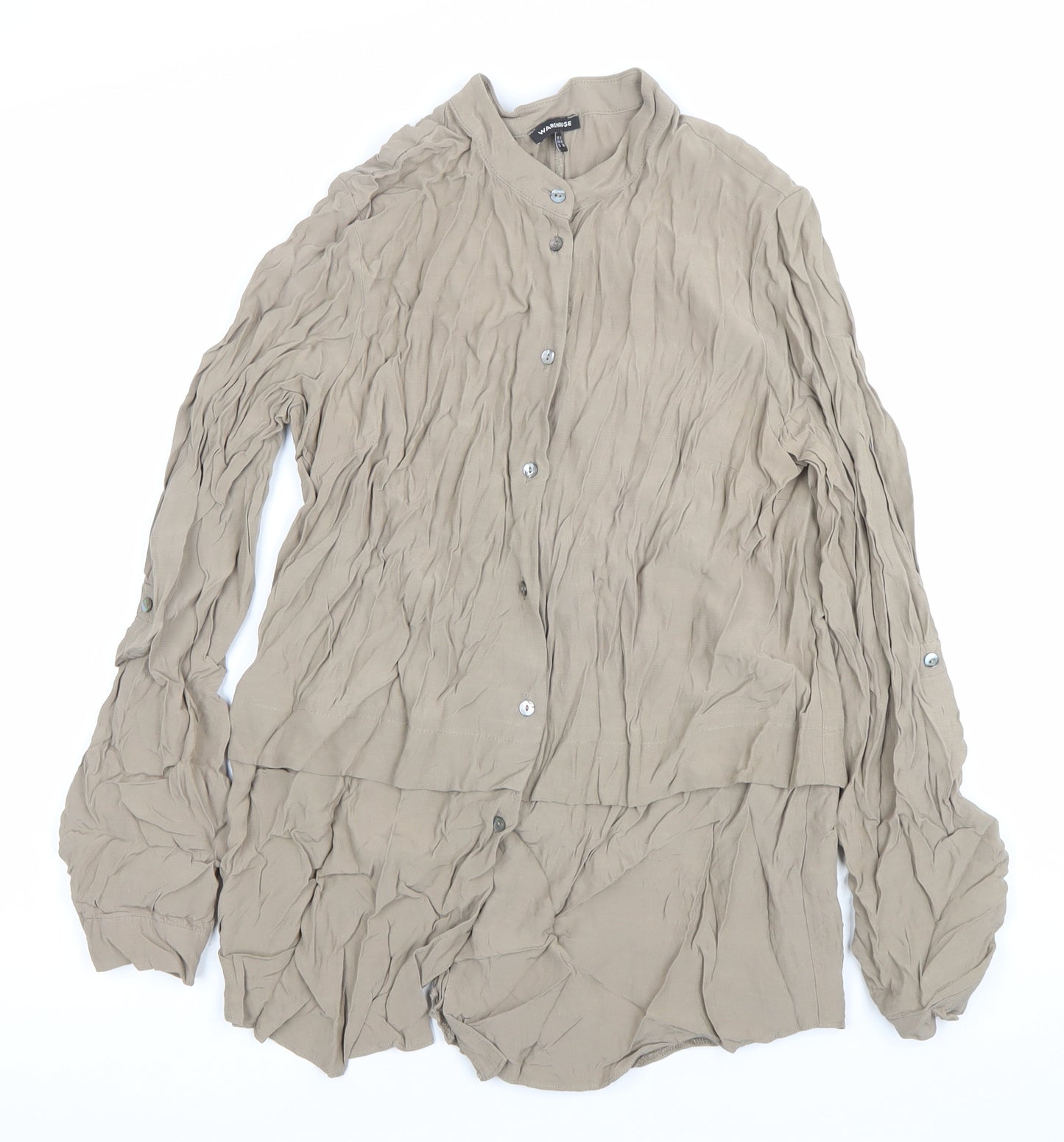 Warehouse Women’s Beige Button-Up Viscose Shirt UK 12 Long Sleeve