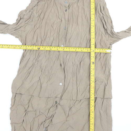 Warehouse Women’s Beige Button-Up Viscose Shirt UK 12 Long Sleeve