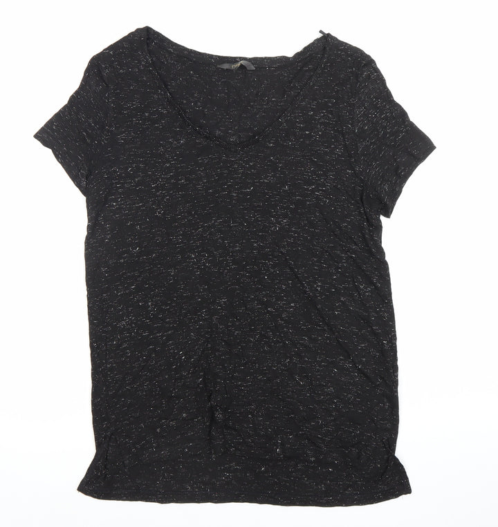 Next Women’s Black Glitter Viscose T-Shirt Size 8 Short Sleeve