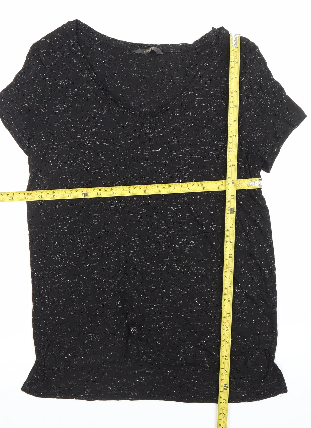 Next Women’s Black Glitter Viscose T-Shirt Size 8 Short Sleeve