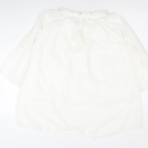 Liang E Liang Ying Womens White Chiffon Off Shoulder Tunic Blouse Size M