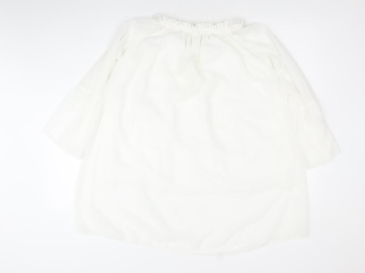 Liang E Liang Ying Womens White Chiffon Off Shoulder Tunic Blouse Size M