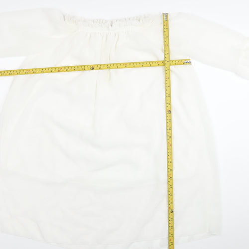 Liang E Liang Ying Womens White Chiffon Off Shoulder Tunic Blouse Size M