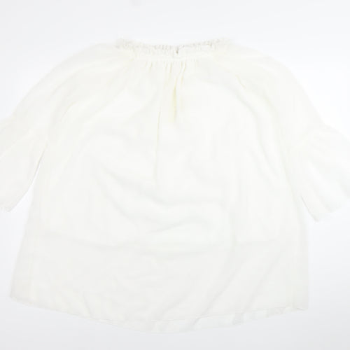 Liang E Liang Ying Womens White Chiffon Off Shoulder Tunic Blouse Size M