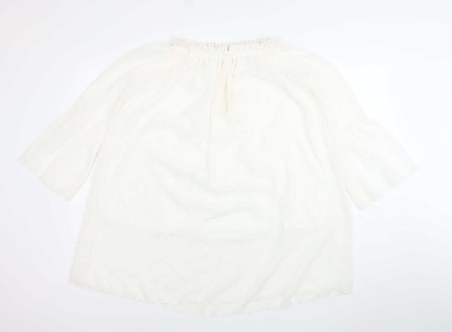 Liang E Liang Ying Womens White Chiffon Off Shoulder Tunic Blouse Size M