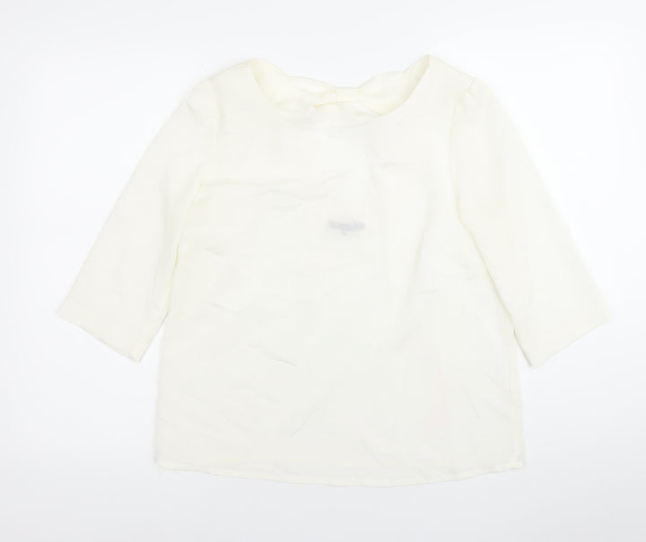 Tinar Women’s Ivory Blouse Size 14 Scoop Neck 3/4 Sleeve