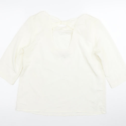Tinar Women’s Ivory Blouse Size 14 Scoop Neck 3/4 Sleeve