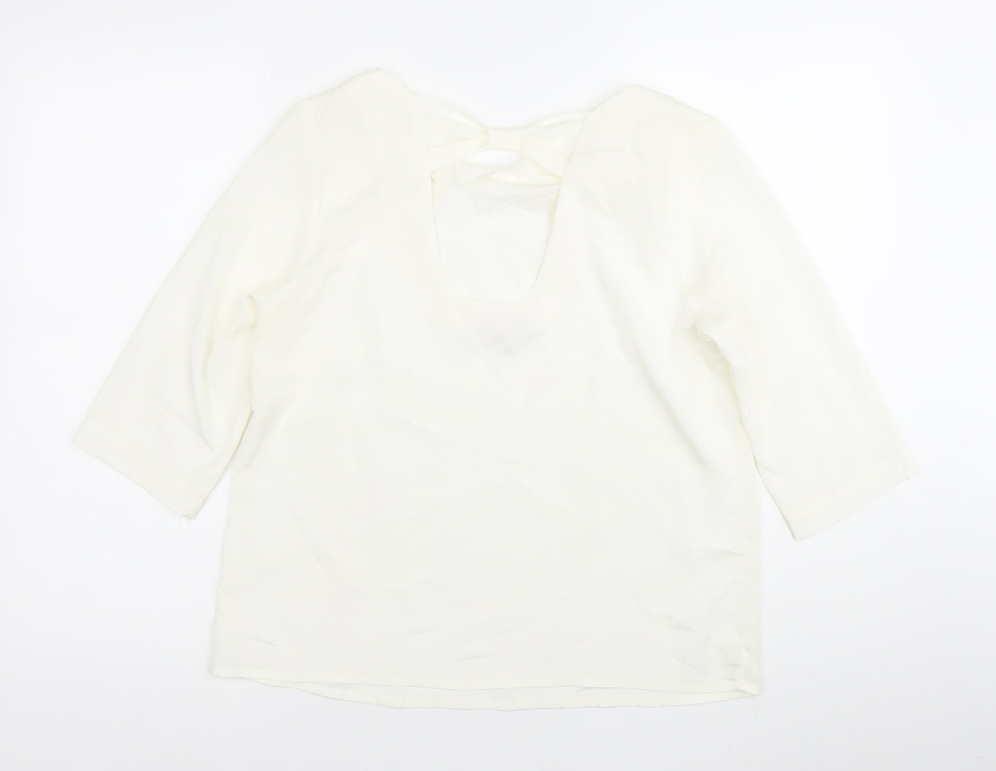 Tinar Women’s Ivory Blouse Size 14 Scoop Neck 3/4 Sleeve