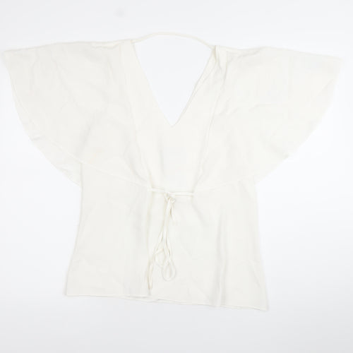 River Island Women White Size 10 Wrap Blouse Flutter Sleeve