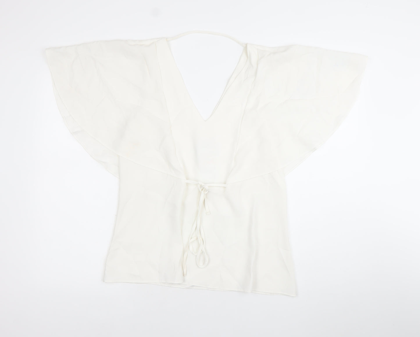 River Island Women White Size 10 Wrap Blouse Flutter Sleeve