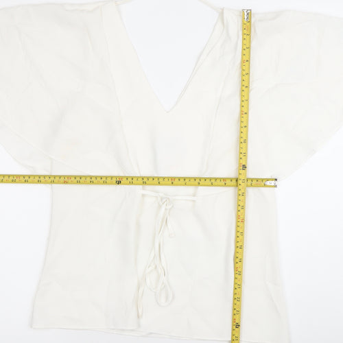 River Island Women White Size 10 Wrap Blouse Flutter Sleeve