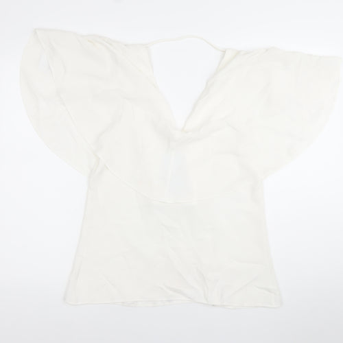 River Island Women White Size 10 Wrap Blouse Flutter Sleeve