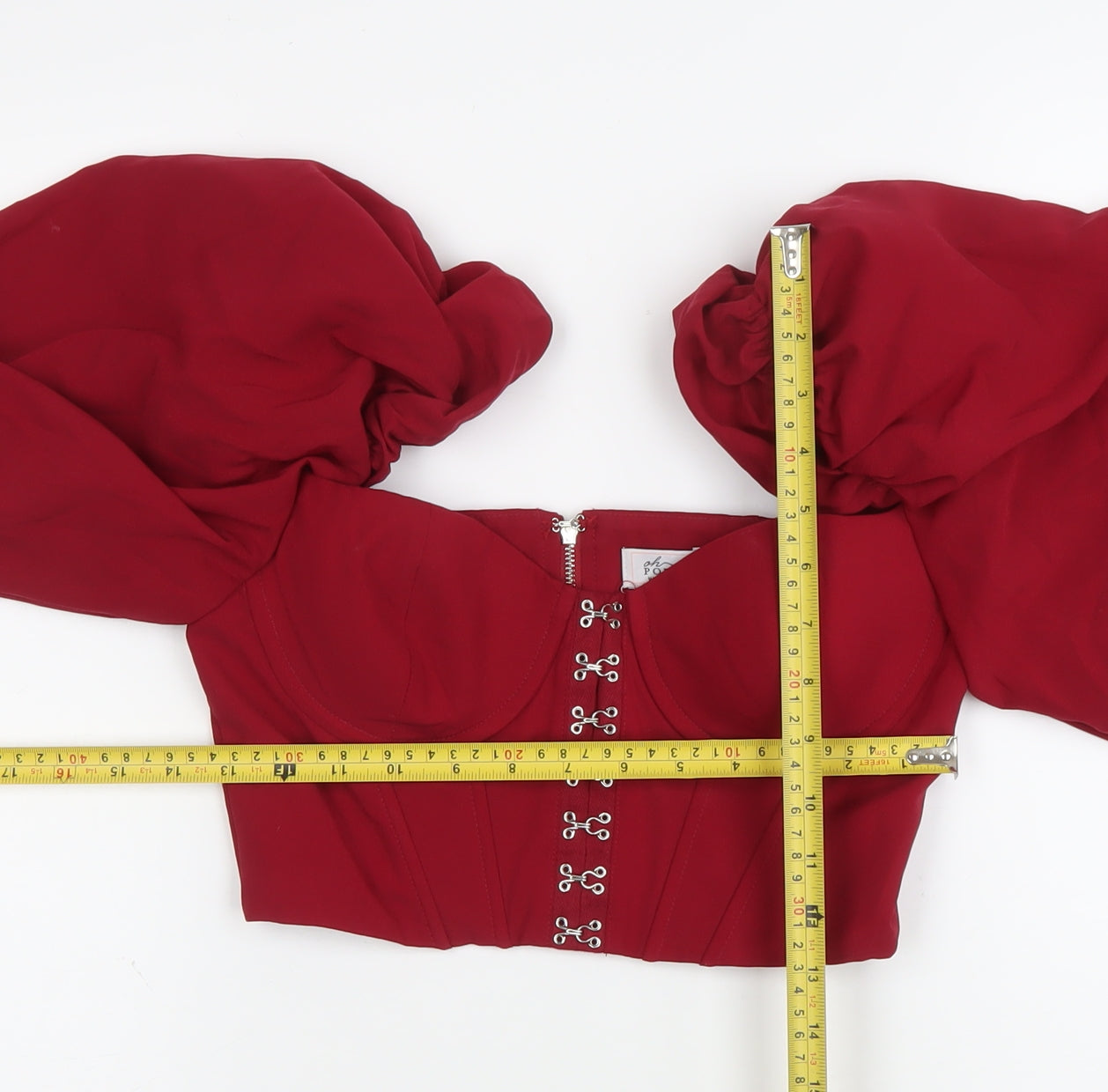 Oh Polly Womens Red Cropped Puff Sleeve Sweetheart Blouse UK 8